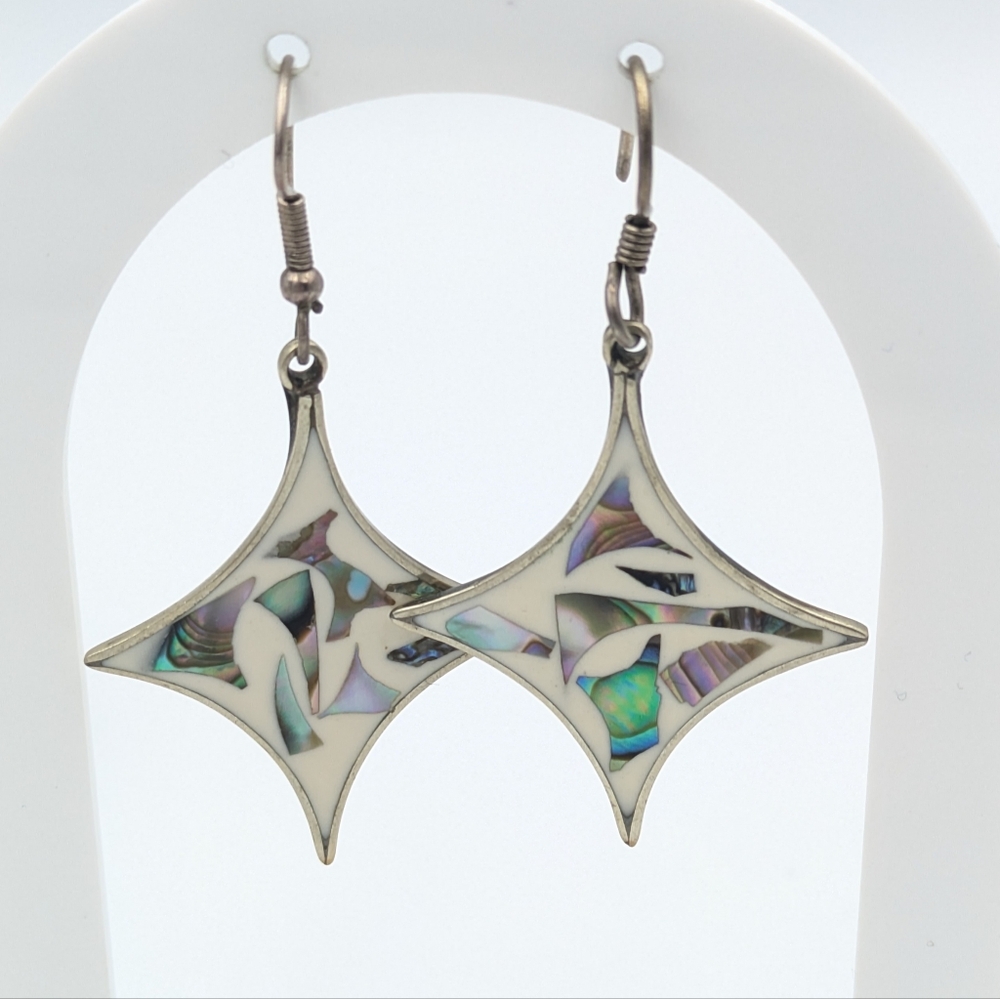 Silver-Tone Abalone Inlay Star Drop Earrings